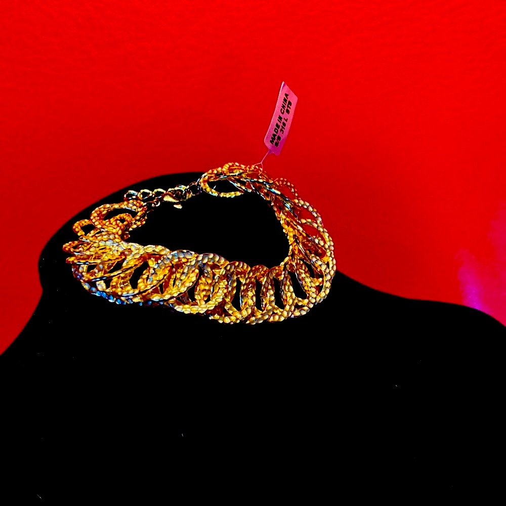 Beautiful Textured Multilink Multidimensional Bracelet Gold Plated NeverUsed